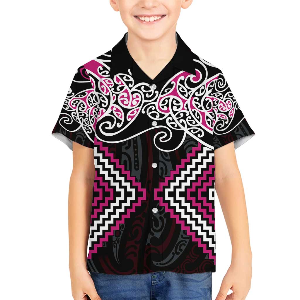 Pink Aotearoa Tukutuku Manawa Tapu Family Matching Summer Maxi Dress and Hawaiian Shirt Ta Moko Toi Maori LT9 Son's Shirt Pink - Polynesian Pride