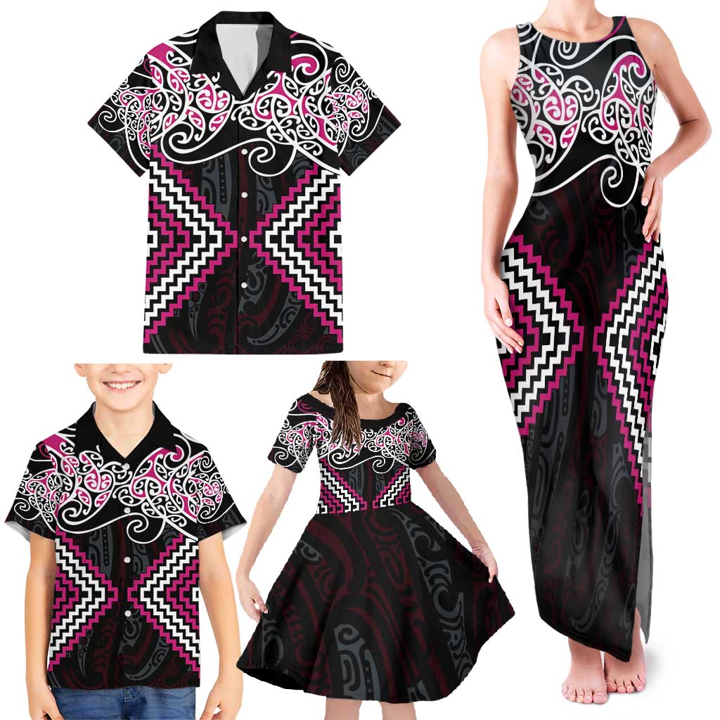 Pink Aotearoa Tukutuku Manawa Tapu Family Matching Tank Maxi Dress and Hawaiian Shirt Ta Moko Toi Maori LT9 - Polynesian Pride