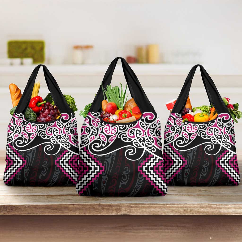 Pink Aotearoa Tukutuku Manawa Tapu Grocery Bag Ta Moko Toi Maori LT9 3-pack One Size Pink - Polynesian Pride