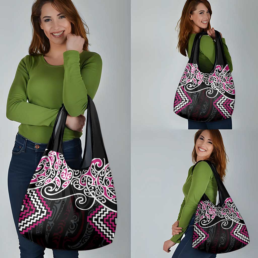 Pink Aotearoa Tukutuku Manawa Tapu Grocery Bag Ta Moko Toi Maori LT9 - Polynesian Pride