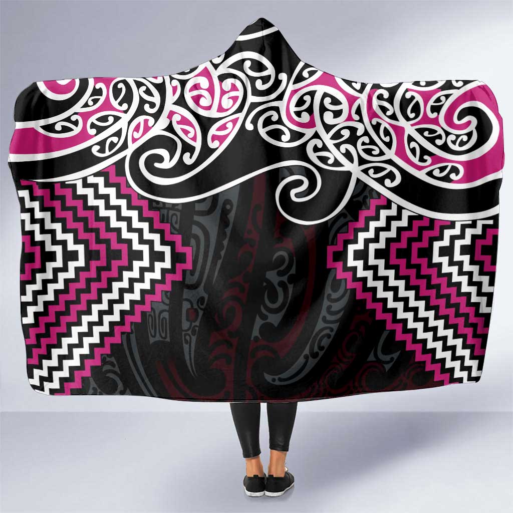 Pink Aotearoa Tukutuku Manawa Tapu Hooded Blanket Ta Moko Toi Maori LT9 One Size Pink - Polynesian Pride