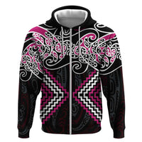 Pink Aotearoa Tukutuku Manawa Tapu Hoodie Ta Moko Toi Maori LT9 Zip Hoodie Pink - Polynesian Pride