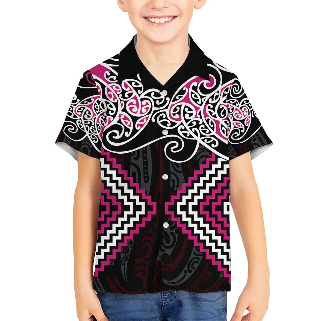 Pink Aotearoa Tukutuku Manawa Tapu Kid Hawaiian Shirt Ta Moko Toi Maori LT9 Kid Pink - Polynesian Pride