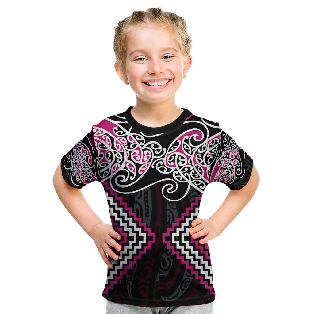 Pink Aotearoa Tukutuku Manawa Tapu Kid T Shirt Ta Moko Toi Maori LT9 Pink - Polynesian Pride