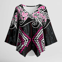 Pink Aotearoa Tukutuku Manawa Tapu Kimono Sleeve Blouse Ta Moko Toi Maori LT9 Female Pink - Polynesian Pride