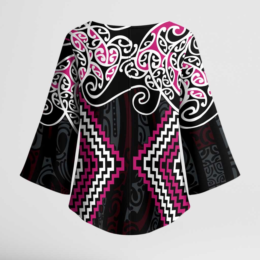 Pink Aotearoa Tukutuku Manawa Tapu Kimono Sleeve Blouse Ta Moko Toi Maori LT9 - Polynesian Pride