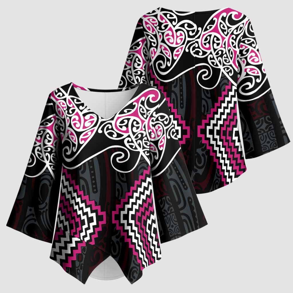 Pink Aotearoa Tukutuku Manawa Tapu Kimono Sleeve Blouse Ta Moko Toi Maori LT9 - Polynesian Pride