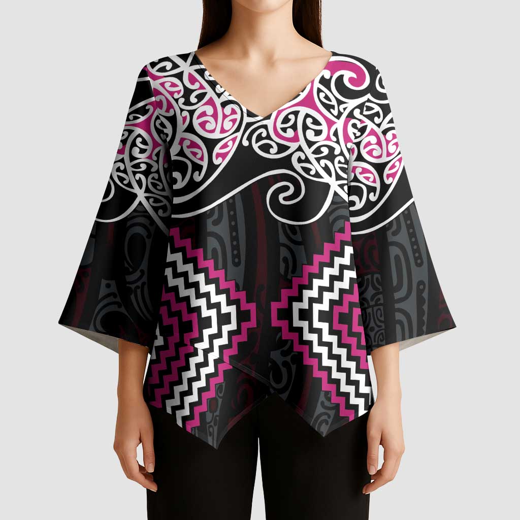 Pink Aotearoa Tukutuku Manawa Tapu Kimono Sleeve Blouse Ta Moko Toi Maori LT9 - Polynesian Pride