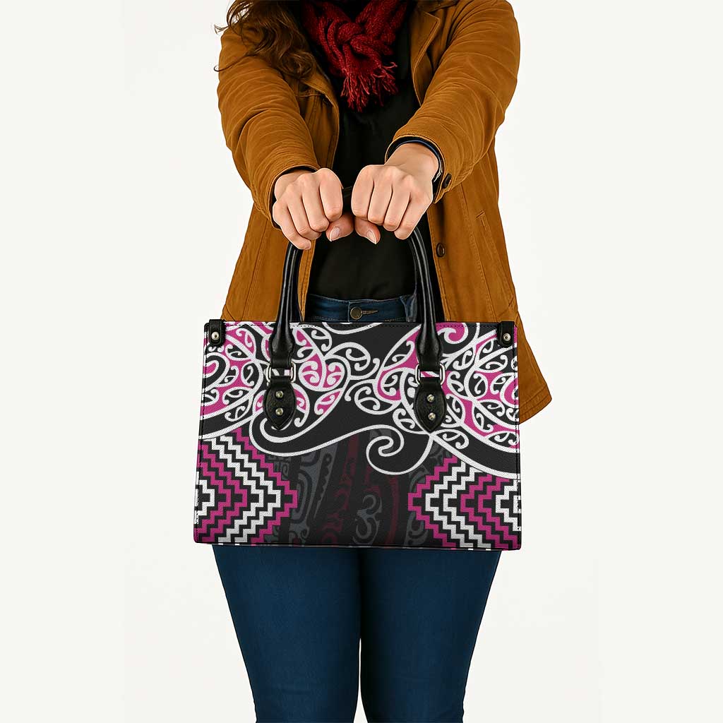 Pink Aotearoa Tukutuku Manawa Tapu Leather Bag Ta Moko Toi Maori - Polynesian Pride