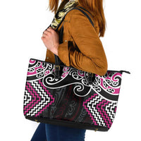 Pink Aotearoa Tukutuku Manawa Tapu Leather Tote Bag Ta Moko Toi Maori LT9 Pink - Polynesian Pride