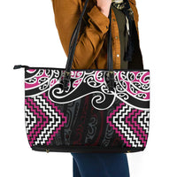 Pink Aotearoa Tukutuku Manawa Tapu Leather Tote Bag Ta Moko Toi Maori LT9 - Polynesian Pride