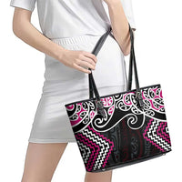 Pink Aotearoa Tukutuku Manawa Tapu Leather Tote Bag Ta Moko Toi Maori LT9 - Polynesian Pride