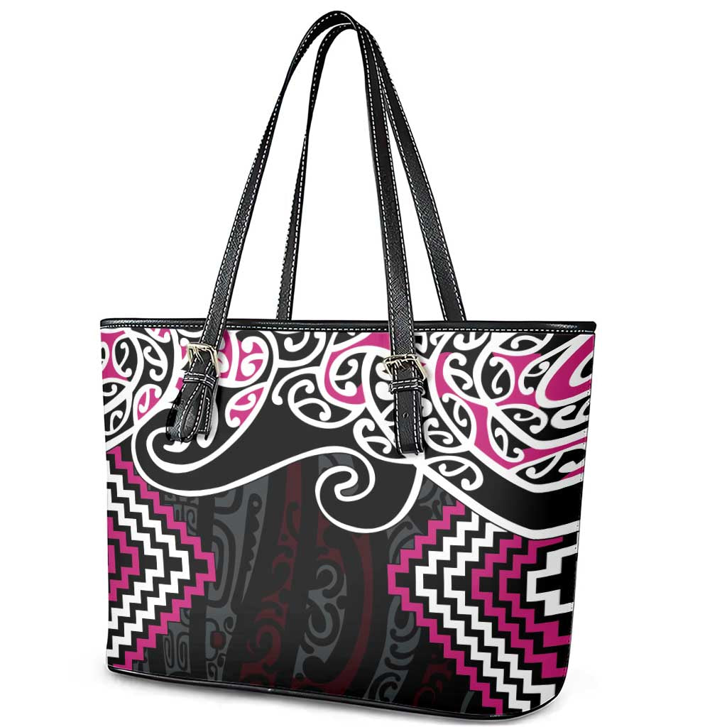 Pink Aotearoa Tukutuku Manawa Tapu Leather Tote Bag Ta Moko Toi Maori LT9 - Polynesian Pride