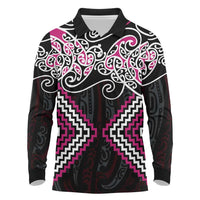 Pink Aotearoa Tukutuku Manawa Tapu Long Sleeve Polo Shirt Ta Moko Toi Maori LT9 Pink - Polynesian Pride