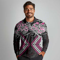 Pink Aotearoa Tukutuku Manawa Tapu Long Sleeve Polo Shirt Ta Moko Toi Maori LT9 - Polynesian Pride