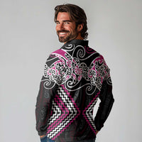 Pink Aotearoa Tukutuku Manawa Tapu Long Sleeve Polo Shirt Ta Moko Toi Maori LT9 - Polynesian Pride