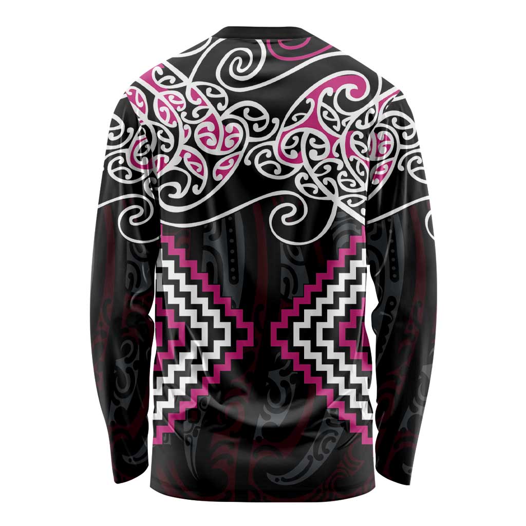Pink Aotearoa Tukutuku Manawa Tapu Long Sleeve Shirt Ta Moko Toi Maori LT9 - Polynesian Pride