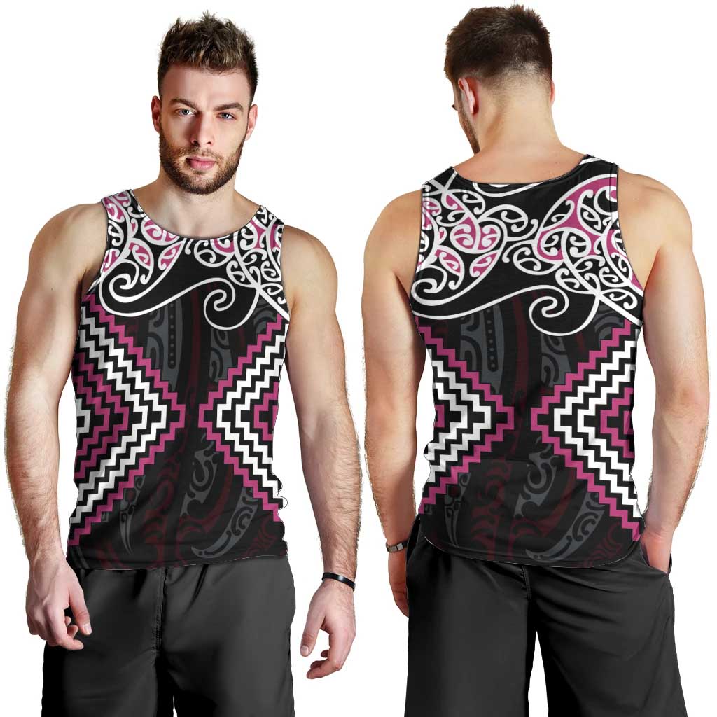 Pink Aotearoa Tukutuku Manawa Tapu Men Tank Top Ta Moko Toi Maori LT9 - Polynesian Pride