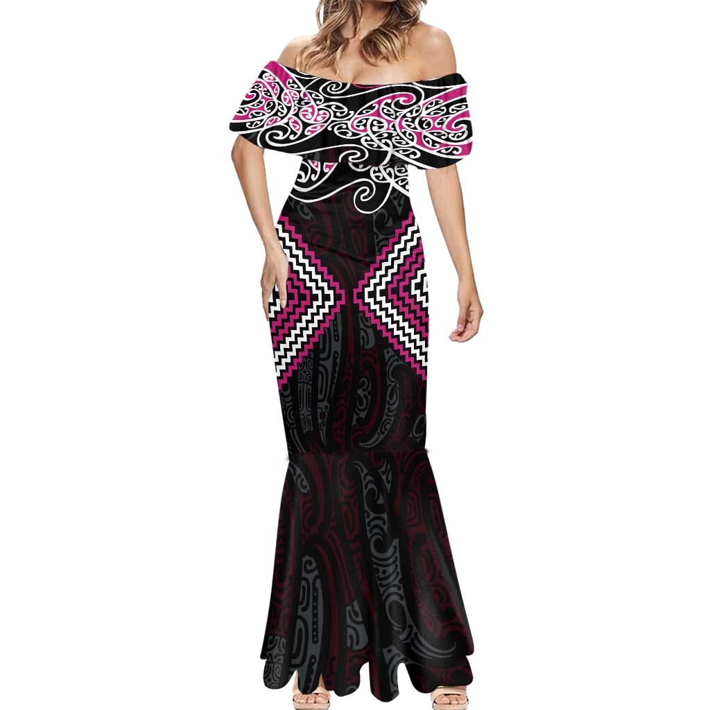 Pink Aotearoa Tukutuku Manawa Tapu Mermaid Dress Ta Moko Toi Maori LT9 - Polynesian Pride