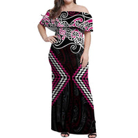 Pink Aotearoa Tukutuku Manawa Tapu Off Shoulder Maxi Dress Ta Moko Toi Maori LT9 Women Pink - Polynesian Pride