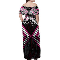 Pink Aotearoa Tukutuku Manawa Tapu Off Shoulder Maxi Dress Ta Moko Toi Maori LT9 - Polynesian Pride