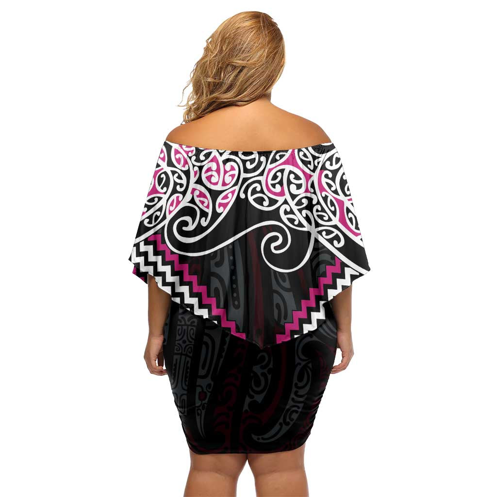 Pink Aotearoa Tukutuku Manawa Tapu Off Shoulder Short Dress Ta Moko Toi Maori LT9 - Polynesian Pride
