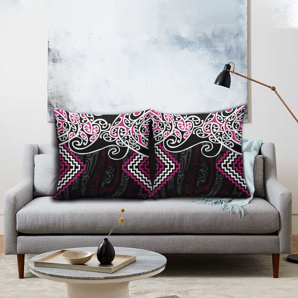 Pink Aotearoa Tukutuku Manawa Tapu Pillow Cover Ta Moko Toi Maori - Polynesian Pride