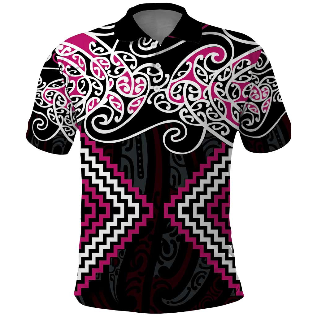 Pink Aotearoa Tukutuku Manawa Tapu Polo Shirt Ta Moko Toi Maori LT9 Pink - Polynesian Pride