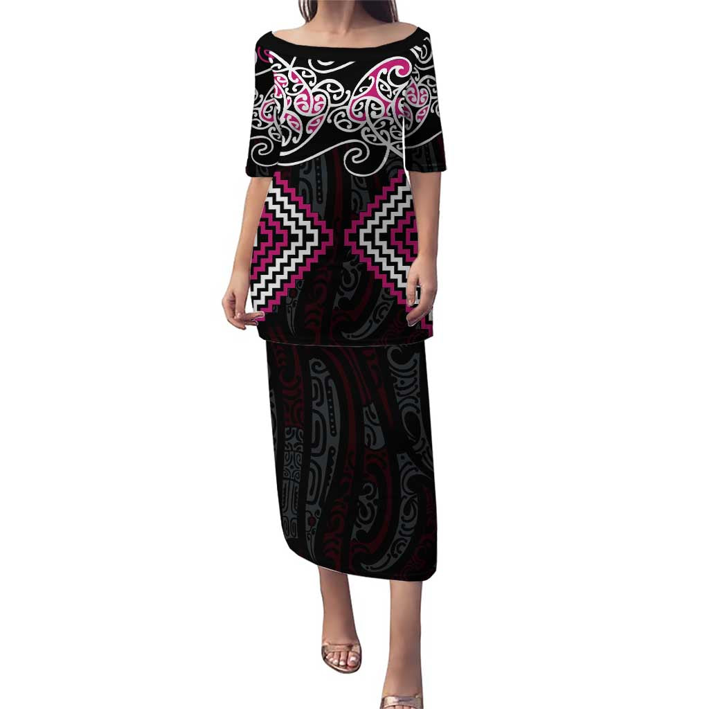 Pink Aotearoa Tukutuku Manawa Tapu Puletasi Ta Moko Toi Maori LT9 Long Dress Pink - Polynesian Pride