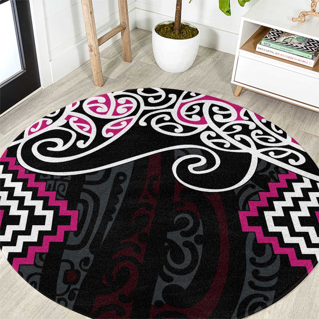 Pink Aotearoa Tukutuku Manawa Tapu Round Carpet Ta Moko Toi Maori LT9 Pink - Polynesian Pride