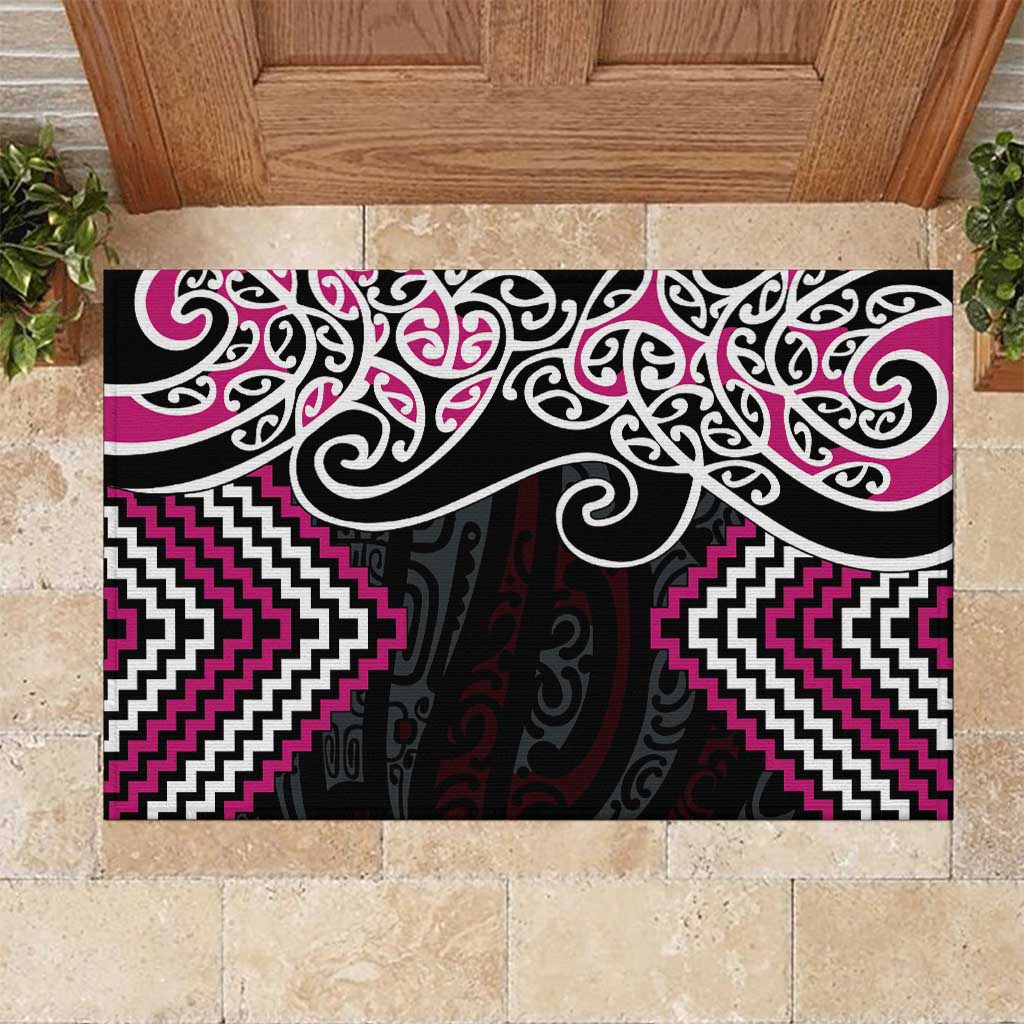 Pink Aotearoa Tukutuku Manawa Tapu Rubber Doormat Ta Moko Toi Maori LT9 Pink - Polynesian Pride