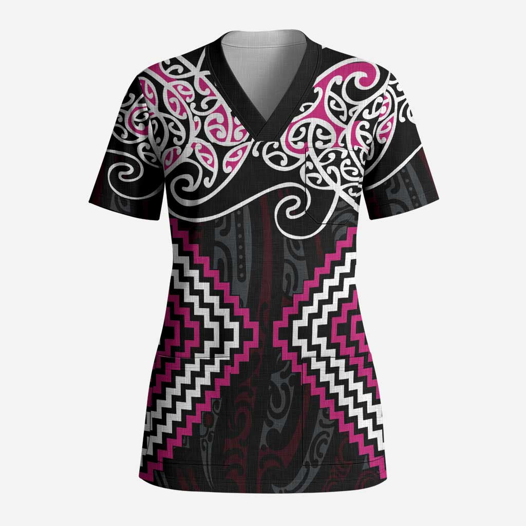 Pink Aotearoa Tukutuku Manawa Tapu Scrub Top Ta Moko Toi Maori LT9 Adult Pink - Polynesian Pride