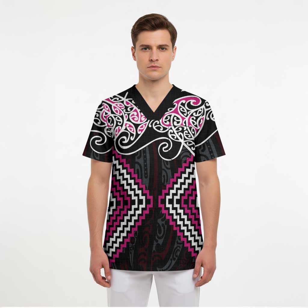 Pink Aotearoa Tukutuku Manawa Tapu Scrub Top Ta Moko Toi Maori LT9 - Polynesian Pride