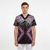 Pink Aotearoa Tukutuku Manawa Tapu Scrub Top Ta Moko Toi Maori LT9 - Polynesian Pride