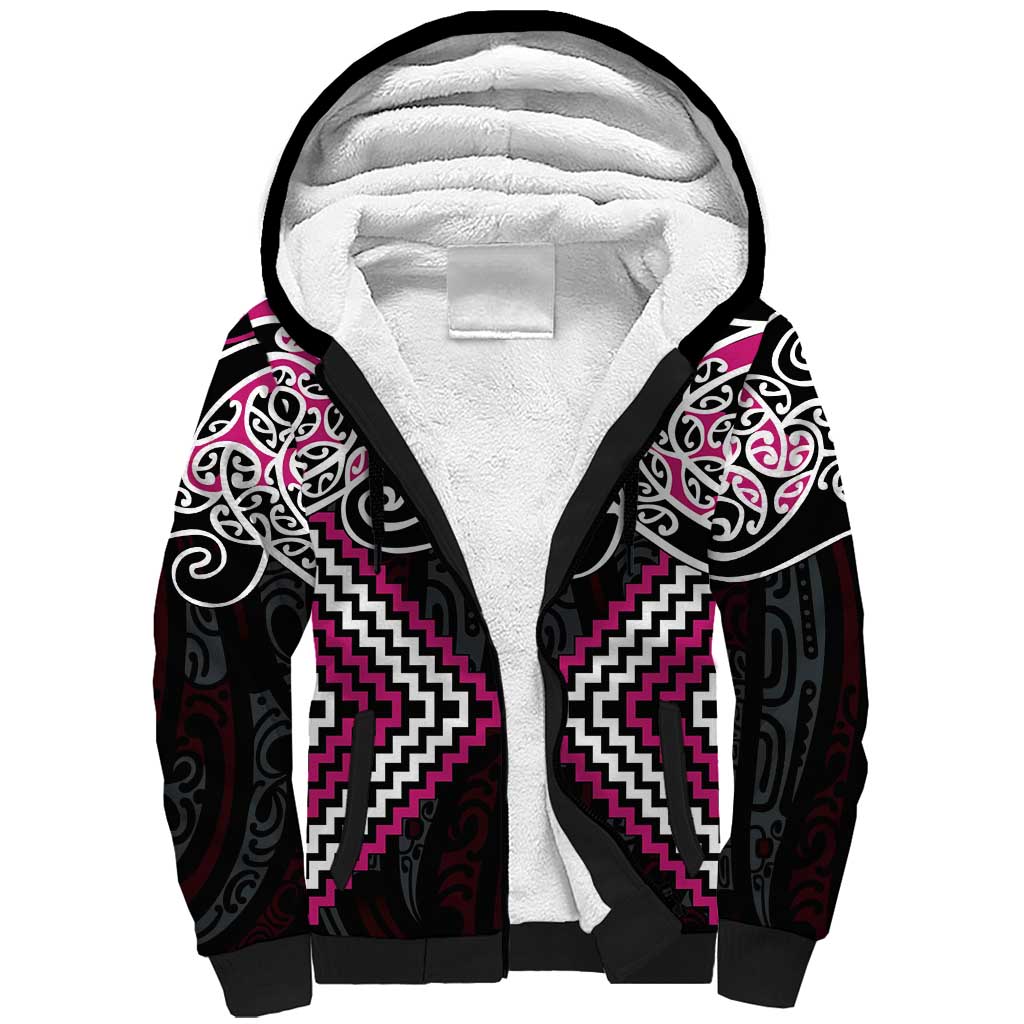 Pink Aotearoa Tukutuku Manawa Tapu Sherpa Hoodie Ta Moko Toi Maori LT9 Unisex Pink - Polynesian Pride