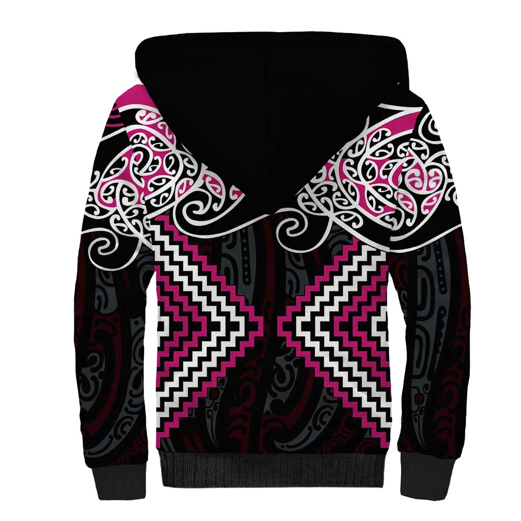 Pink Aotearoa Tukutuku Manawa Tapu Sherpa Hoodie Ta Moko Toi Maori LT9 - Polynesian Pride