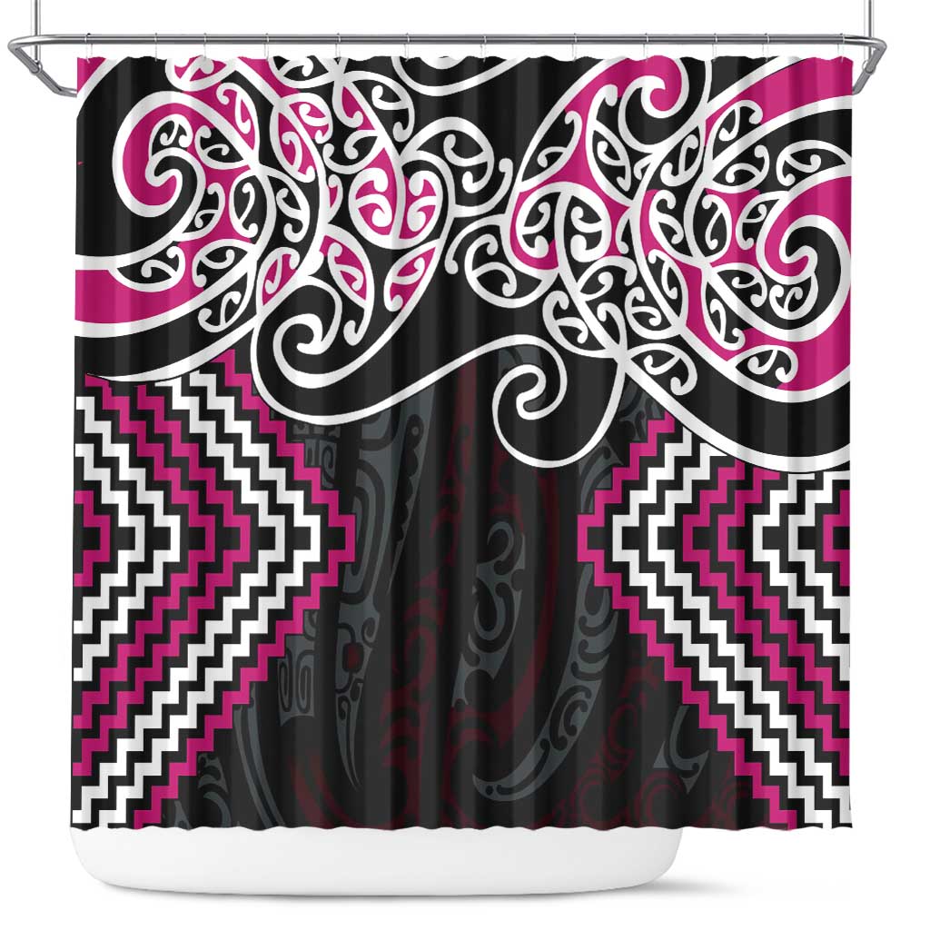 Pink Aotearoa Tukutuku Manawa Tapu Shower Curtain Ta Moko Toi Maori LT9 Pink - Polynesian Pride