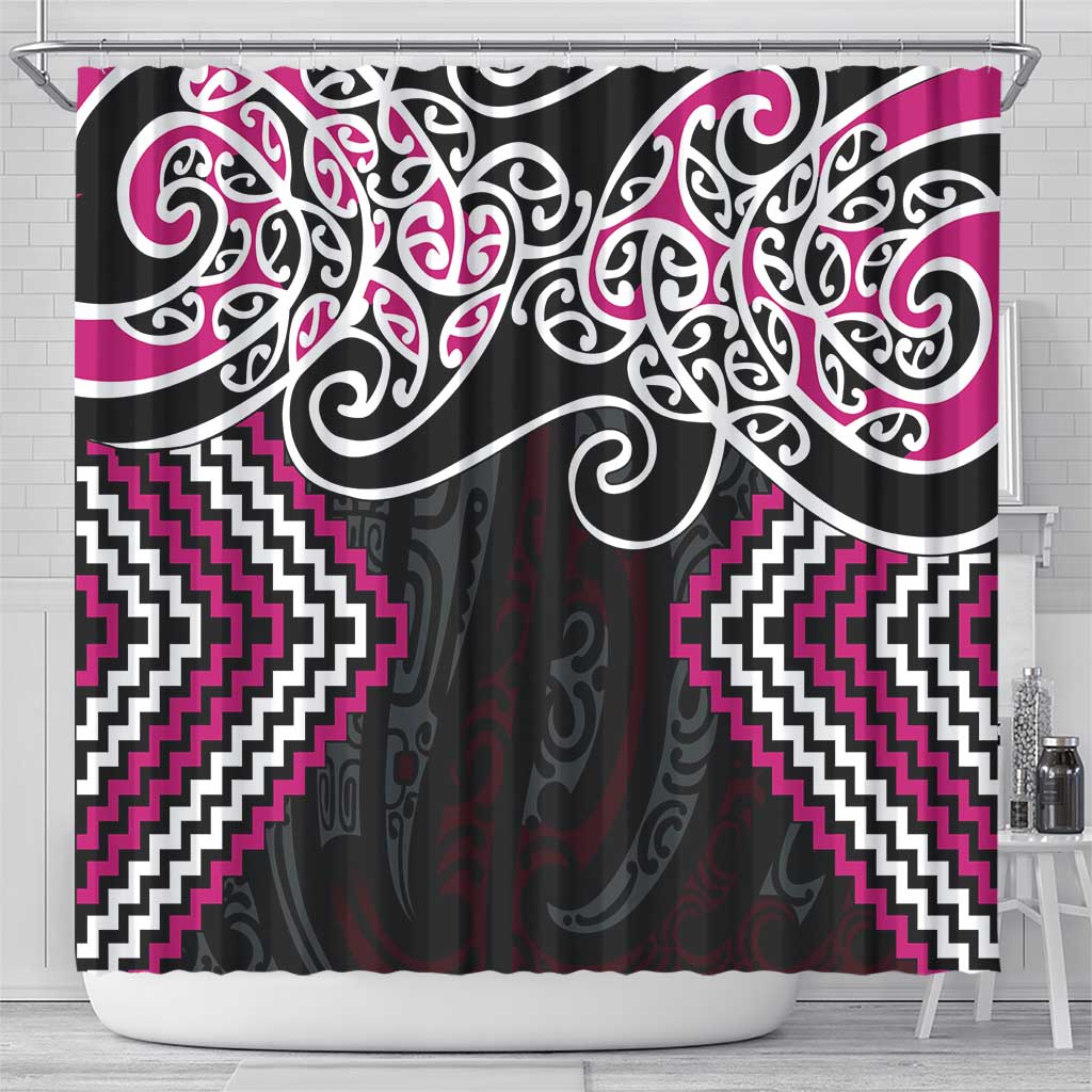 Pink Aotearoa Tukutuku Manawa Tapu Shower Curtain Ta Moko Toi Maori LT9 - Polynesian Pride