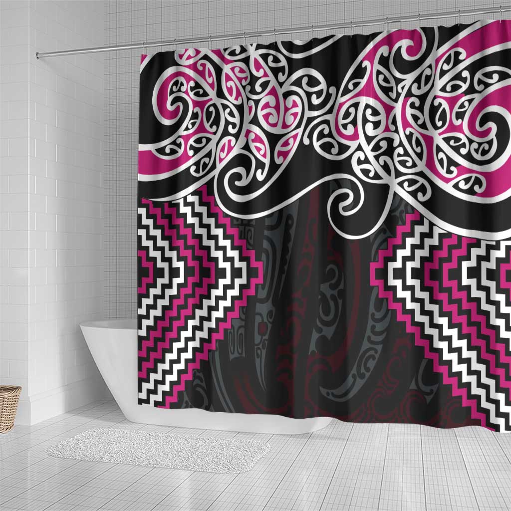Pink Aotearoa Tukutuku Manawa Tapu Shower Curtain Ta Moko Toi Maori LT9 - Polynesian Pride