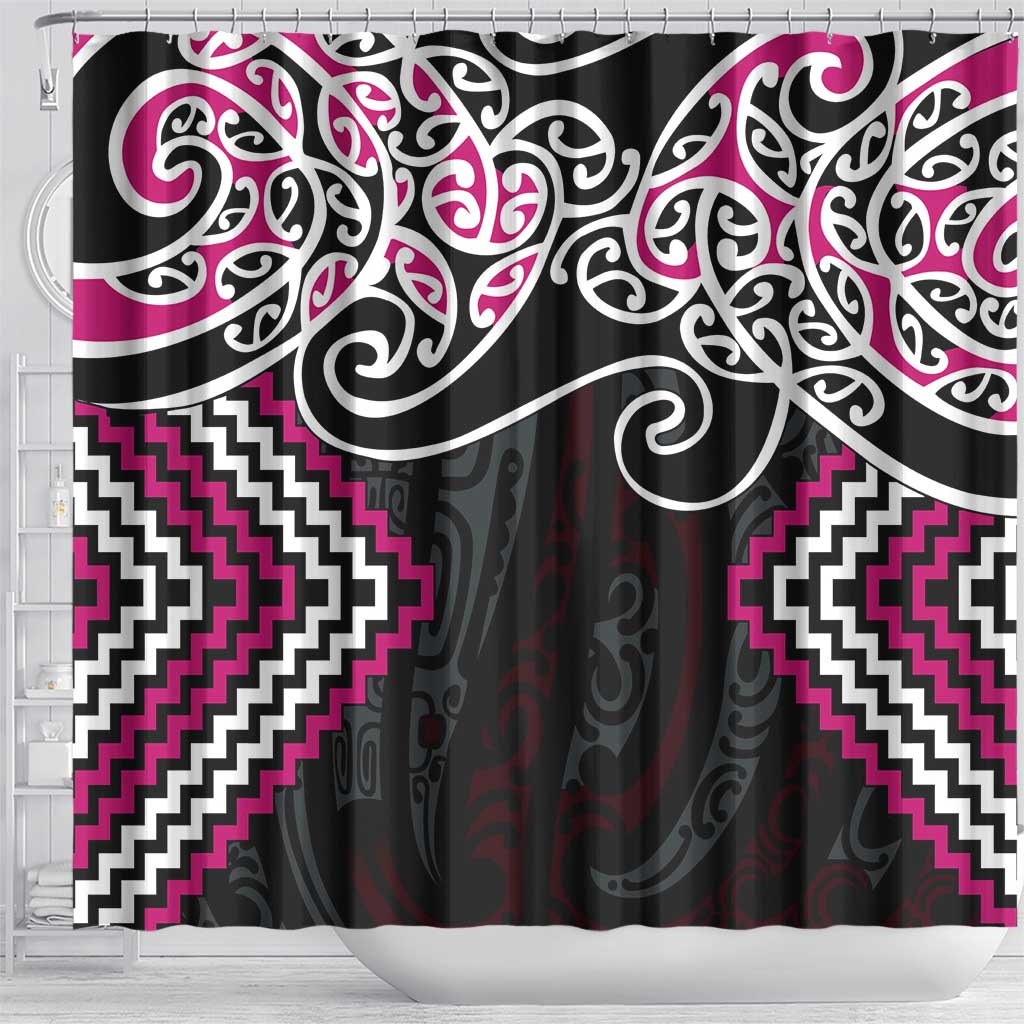 Pink Aotearoa Tukutuku Manawa Tapu Shower Curtain Ta Moko Toi Maori LT9 - Polynesian Pride