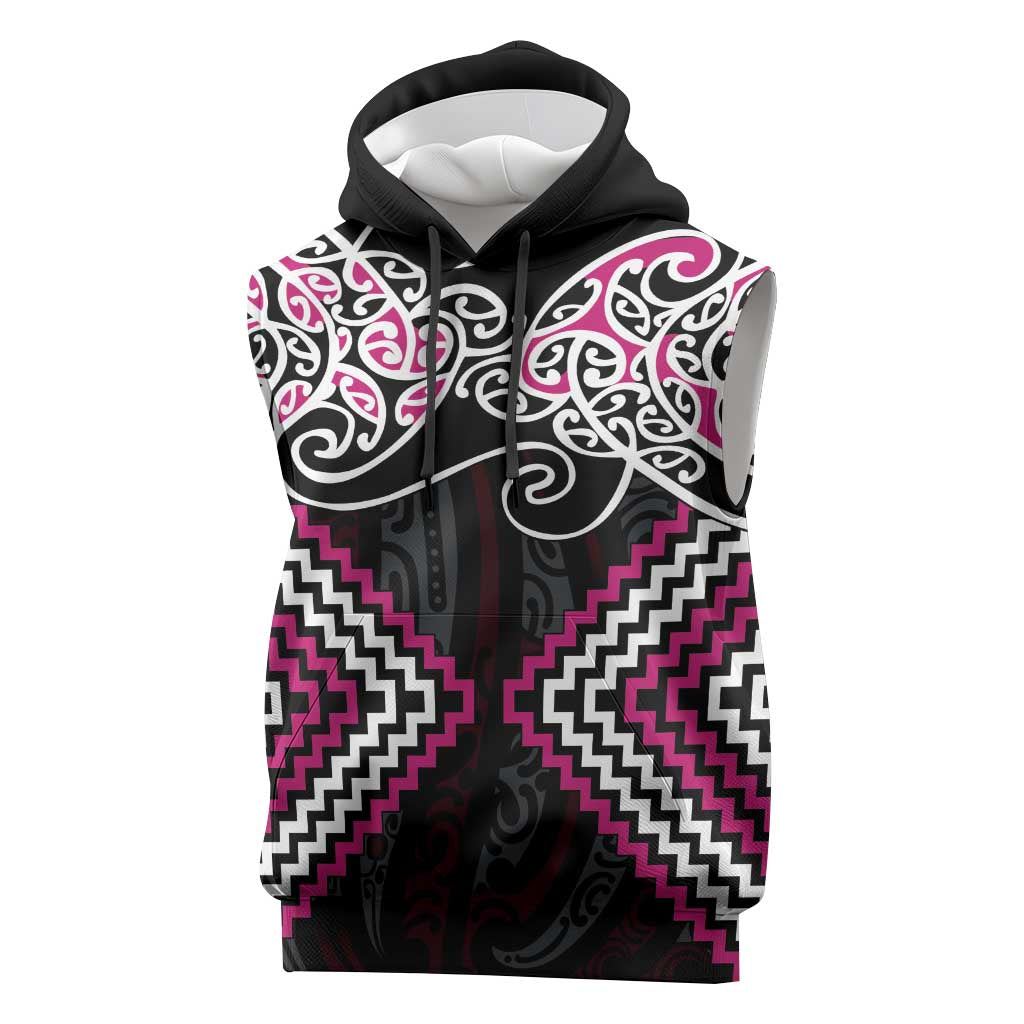 Pink Aotearoa Tukutuku Manawa Tapu Sleeveless Hoodie Ta Moko Toi Maori LT9 Pink - Polynesian Pride
