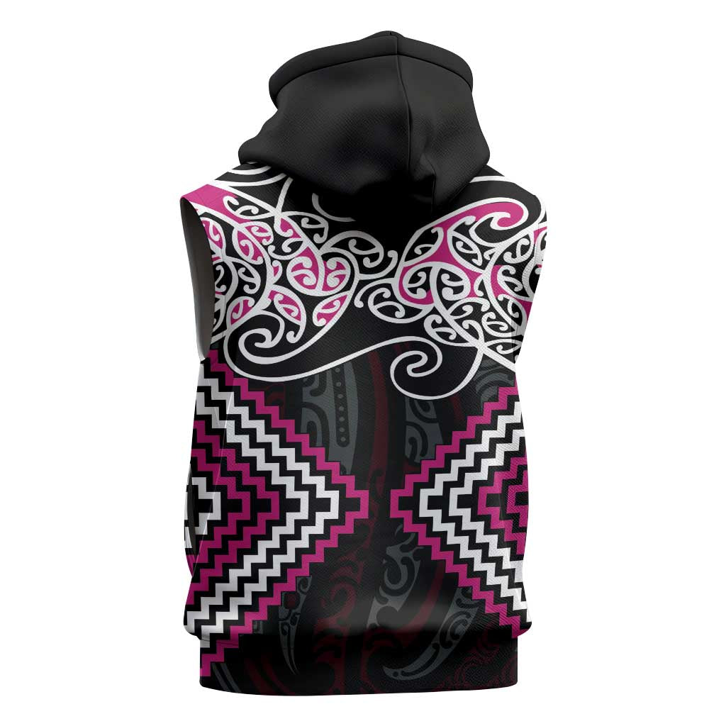 Pink Aotearoa Tukutuku Manawa Tapu Sleeveless Hoodie Ta Moko Toi Maori LT9 - Polynesian Pride