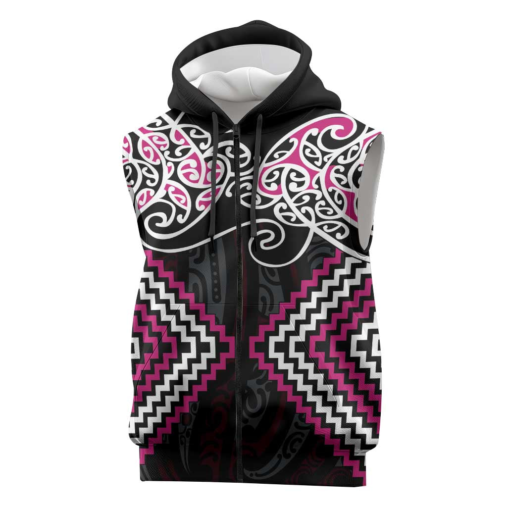 Pink Aotearoa Tukutuku Manawa Tapu Sleeveless Zip Hoodie Ta Moko Toi Maori LT9 Pink - Polynesian Pride
