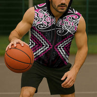 Pink Aotearoa Tukutuku Manawa Tapu Sleeveless Zip Hoodie Ta Moko Toi Maori LT9 - Polynesian Pride