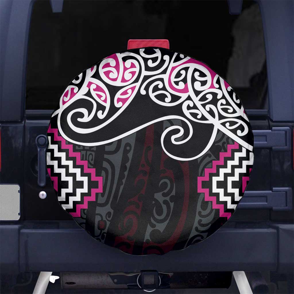 Pink Aotearoa Tukutuku Manawa Tapu Spare Tire Cover Ta Moko Toi Maori LT9 No hole Pink - Polynesian Pride