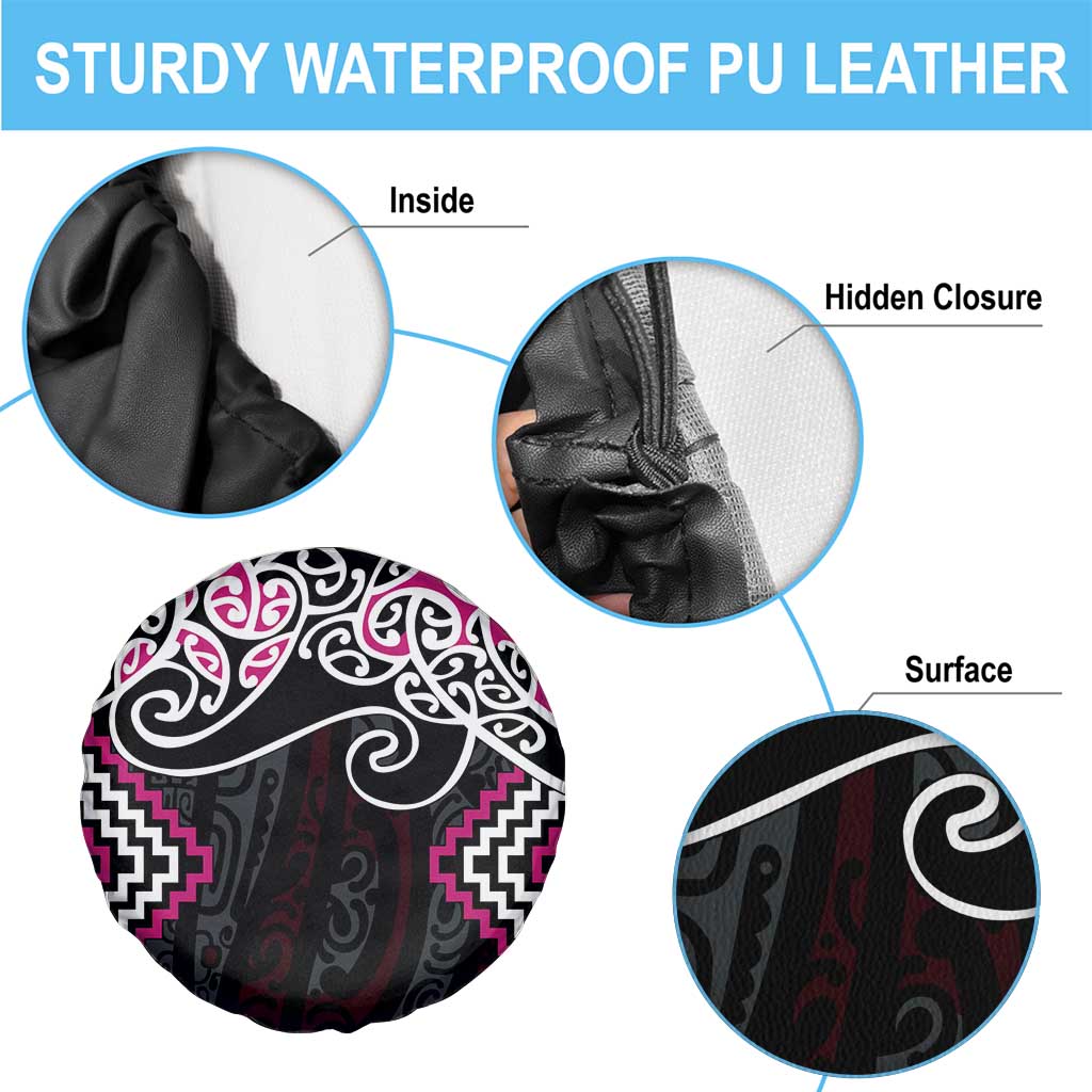 Pink Aotearoa Tukutuku Manawa Tapu Spare Tire Cover Ta Moko Toi Maori LT9 - Polynesian Pride