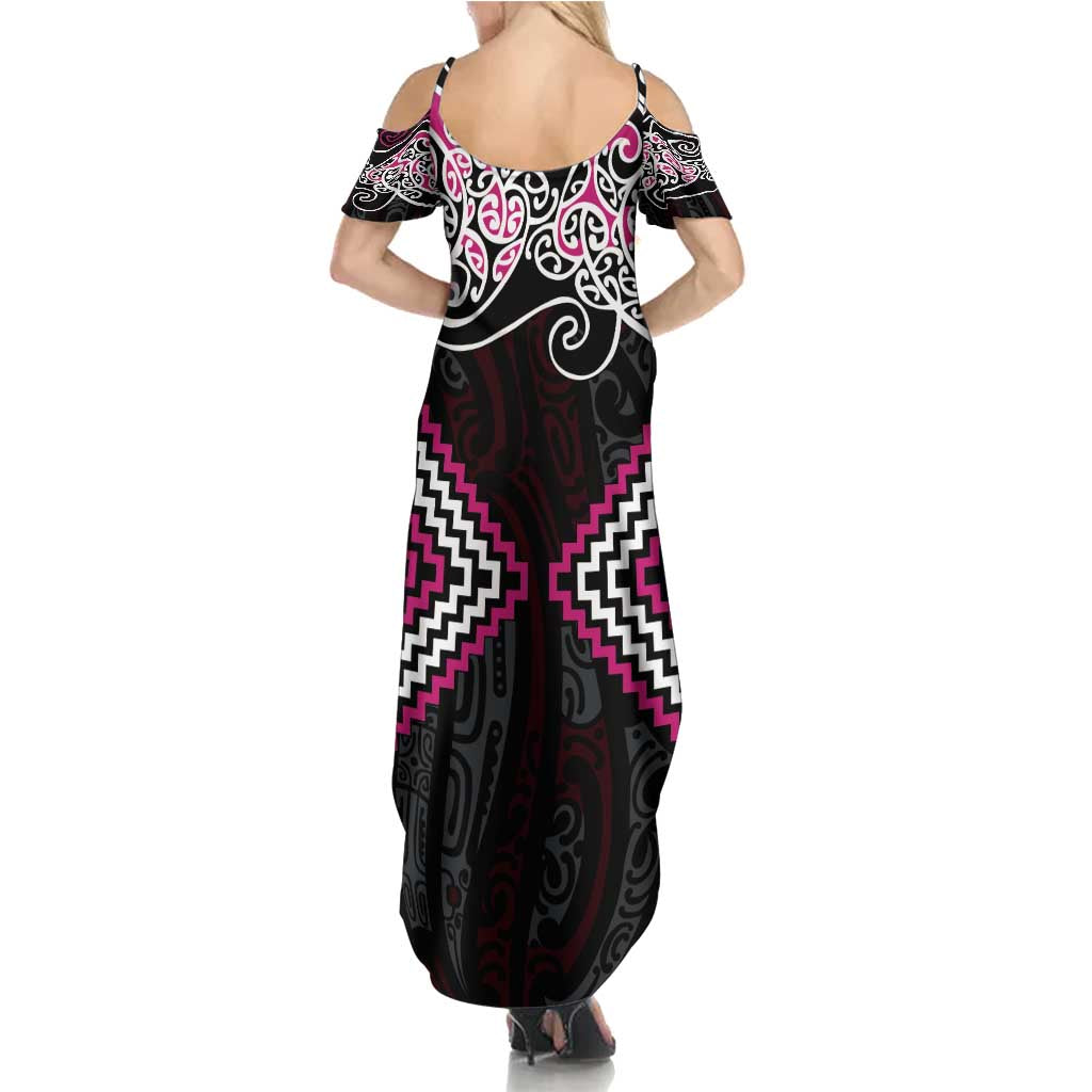 Pink Aotearoa Tukutuku Manawa Tapu Summer Maxi Dress Ta Moko Toi Maori LT9 - Polynesian Pride