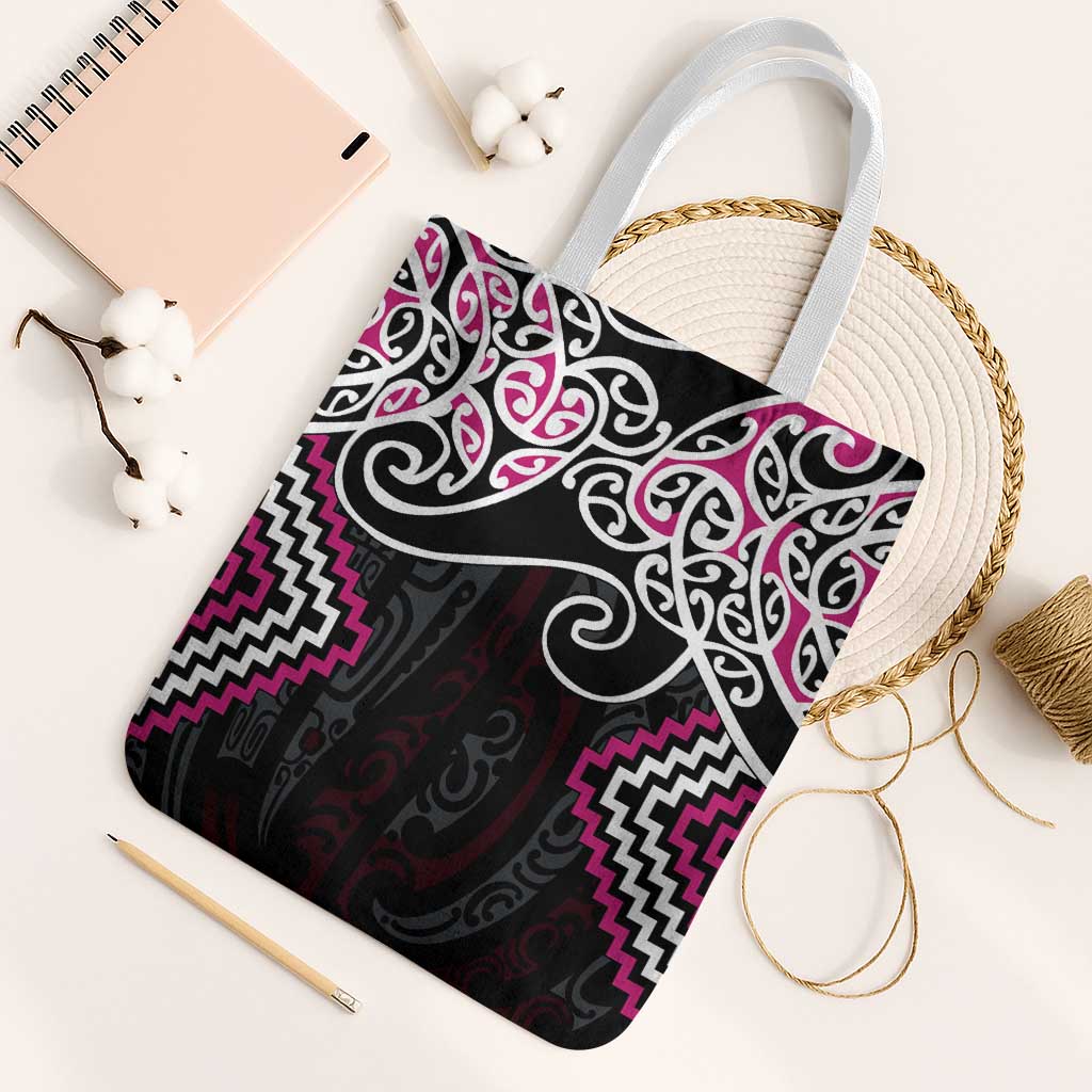 Pink Aotearoa Tukutuku Manawa Tapu Tote Bag Ta Moko Toi Maori LT9 White Strap One Size Pink - Polynesian Pride