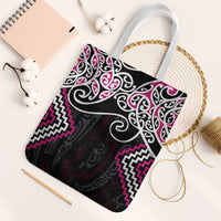 Pink Aotearoa Tukutuku Manawa Tapu Tote Bag Ta Moko Toi Maori LT9 White Strap One Size Pink - Polynesian Pride