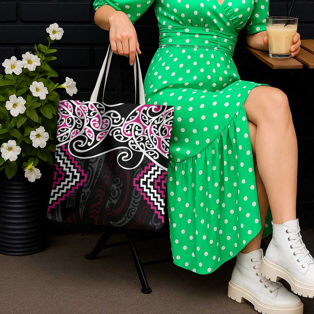 Pink Aotearoa Tukutuku Manawa Tapu Tote Bag Ta Moko Toi Maori LT9 - Polynesian Pride